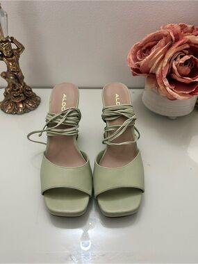 ALDO Sage Green Lace-Up Square Toe Heeled Sandals